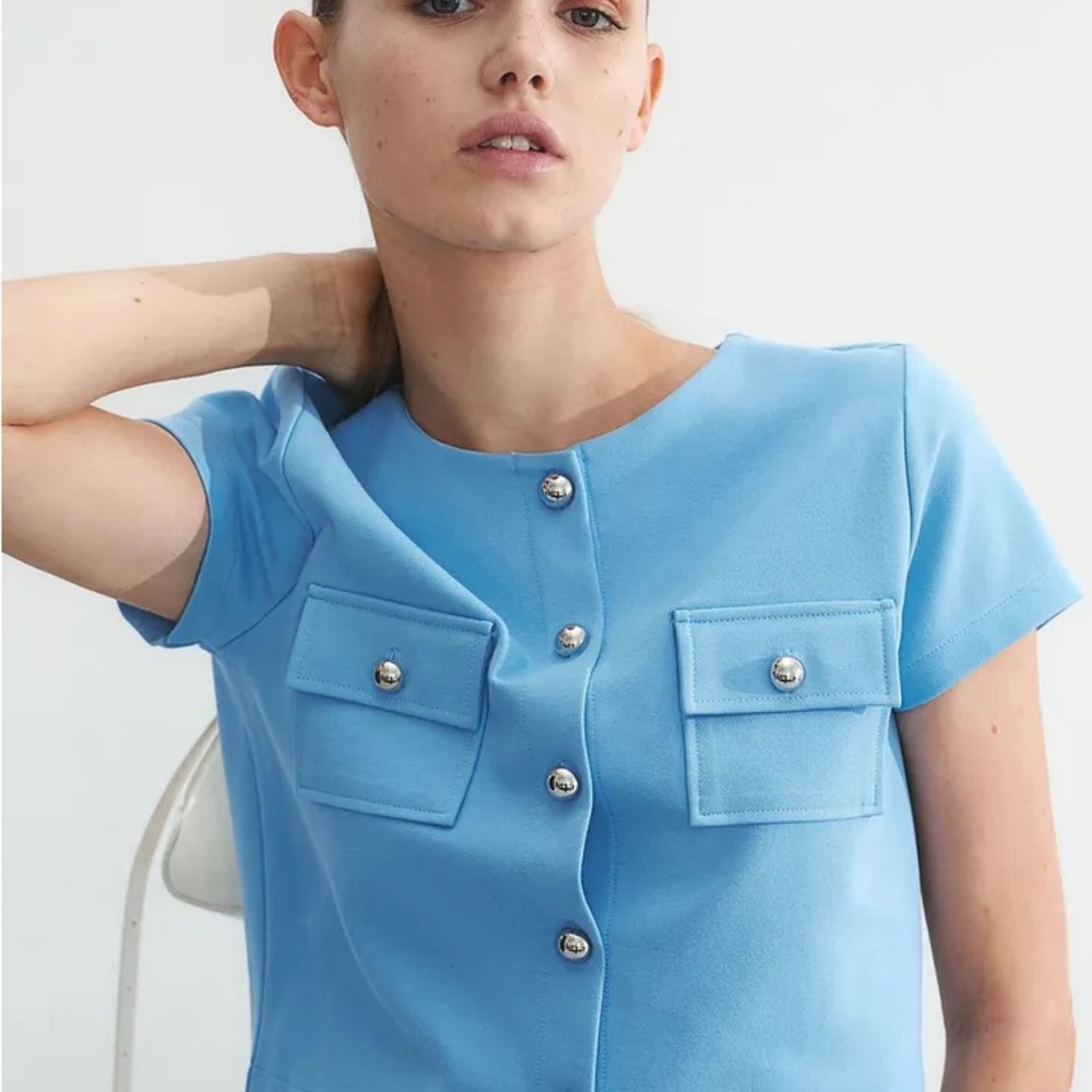 H&M Baby Blue Short Sleeve Button-Front Shirt